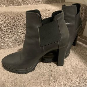 Pair of All Saints gray leather high heel boots